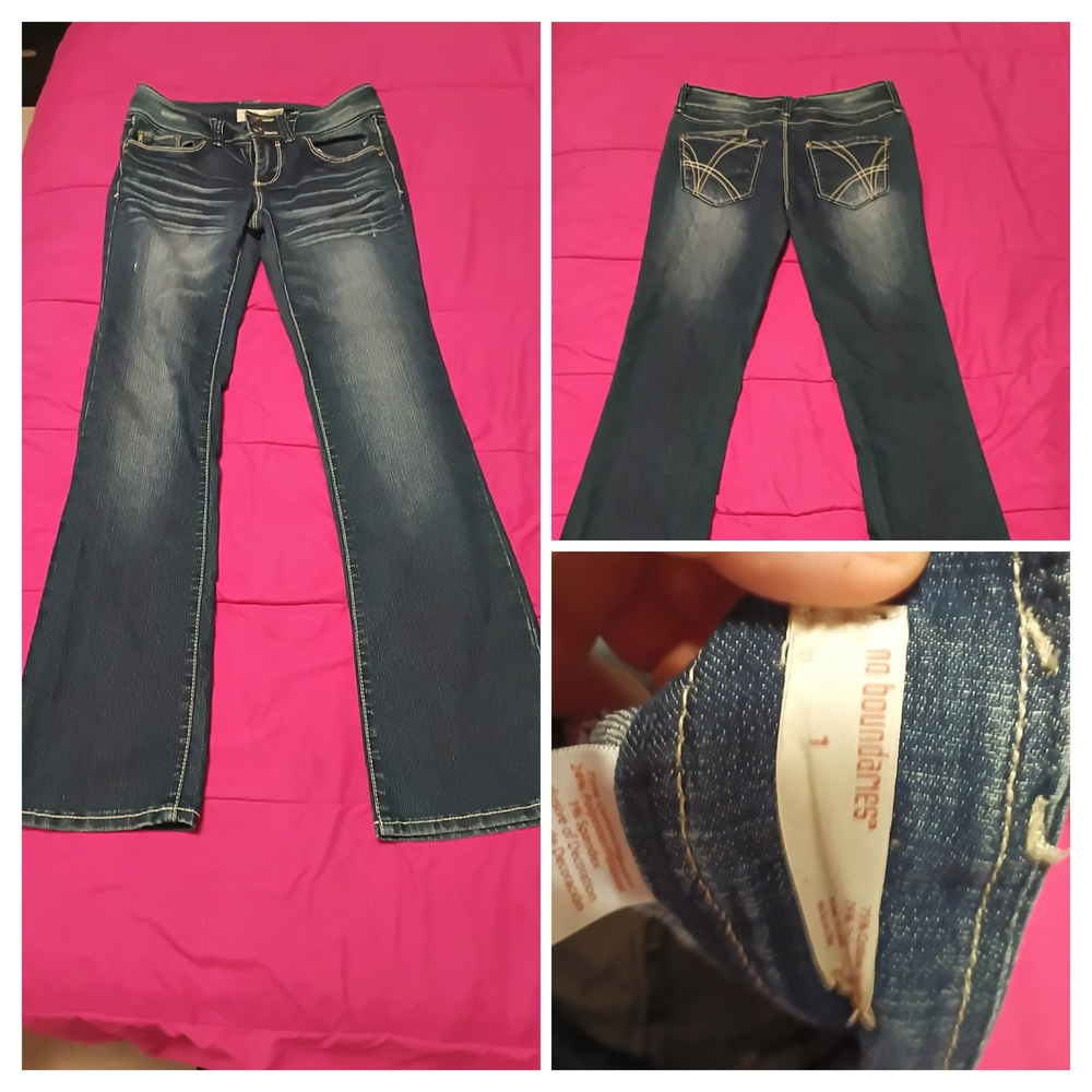 No Boundaries Women's Flare Jeans in Classic Blue